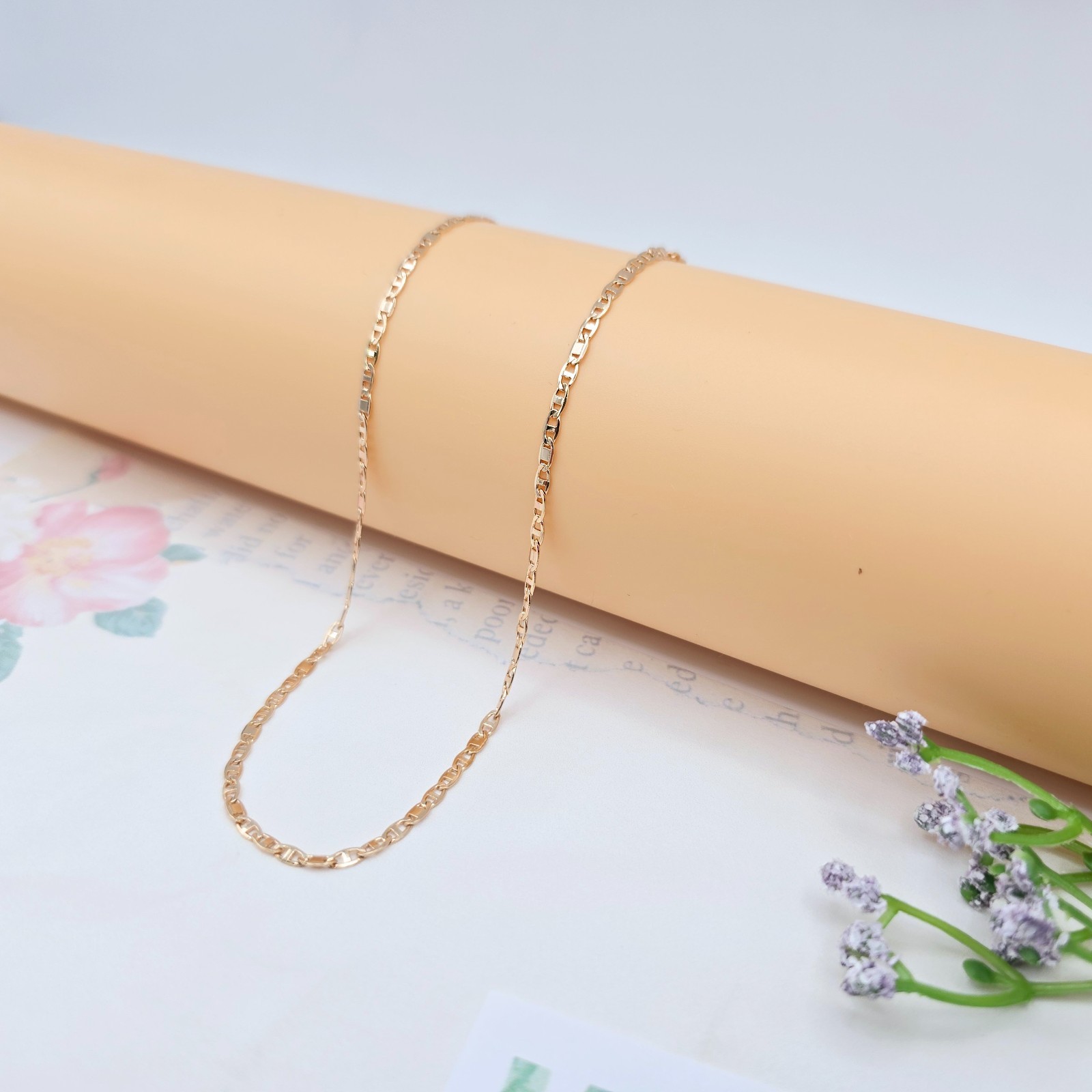 with Polished Flat Links – 45+5cm Adjustable, XPNL0046 Rose Gold Chain Necklace
