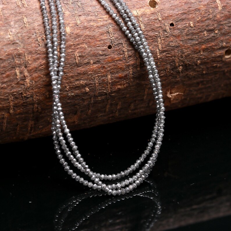 Gray Diamond Rondelle Beads | Faceted 15″ Strand, Jewelry Making