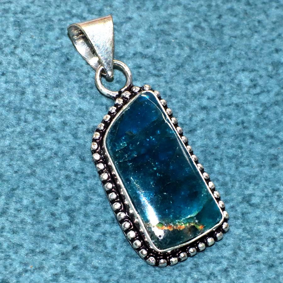 925 Silver Plated Blue Apatite Pendant 1.6″ Festive Gifts Most Beautiful MJ
