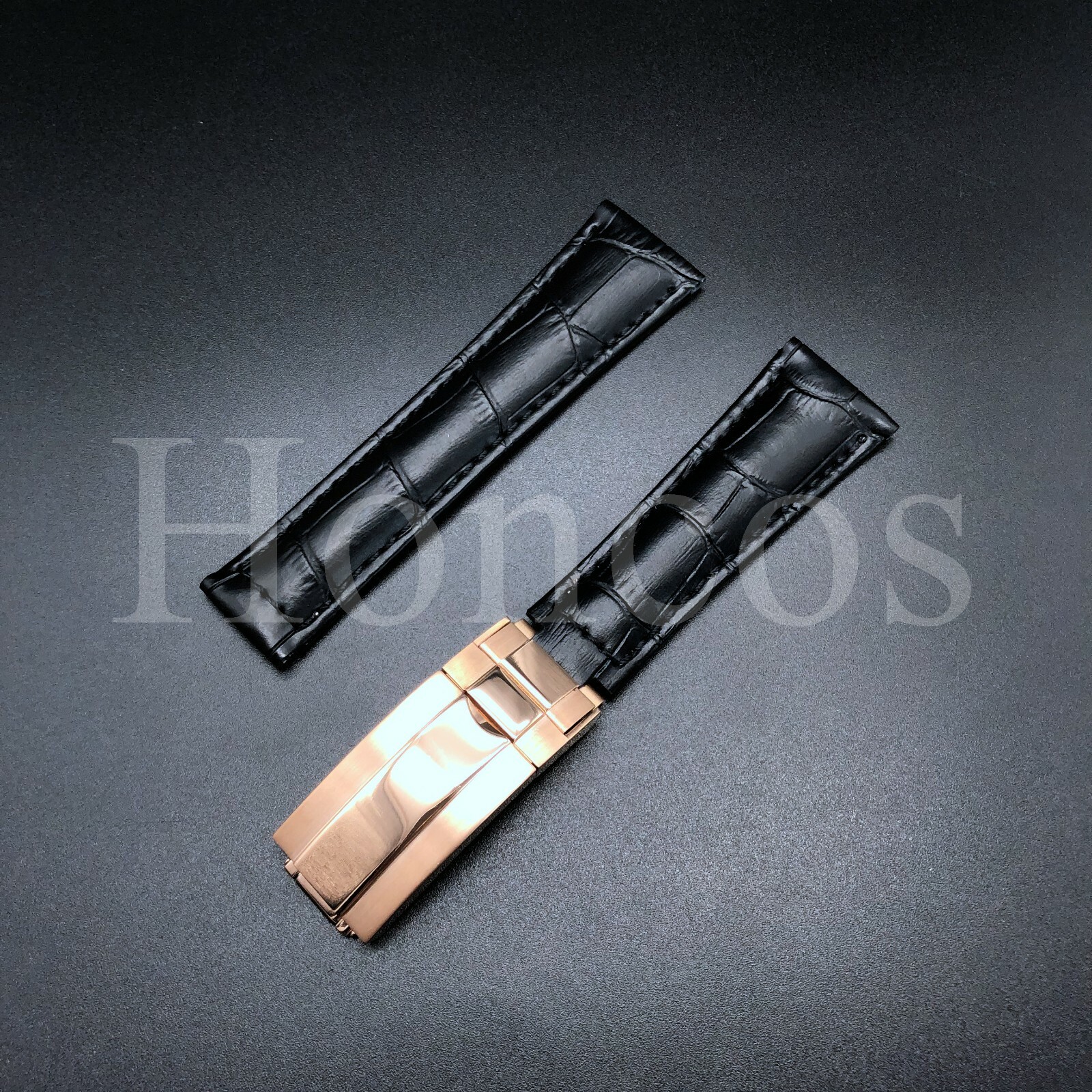 20MM LEATHER STRAP BAND FITS FOR ROLEX DAYTONA 16518 16519 16523 CLASP BLACK/RG