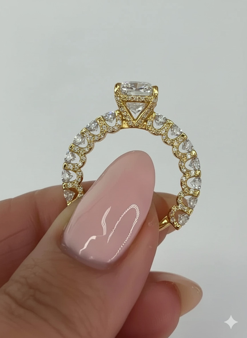 14k Yellow Gold 4 Carat Diamond Lab Grown IGI E F VVS Ring Certified Radiant Cut