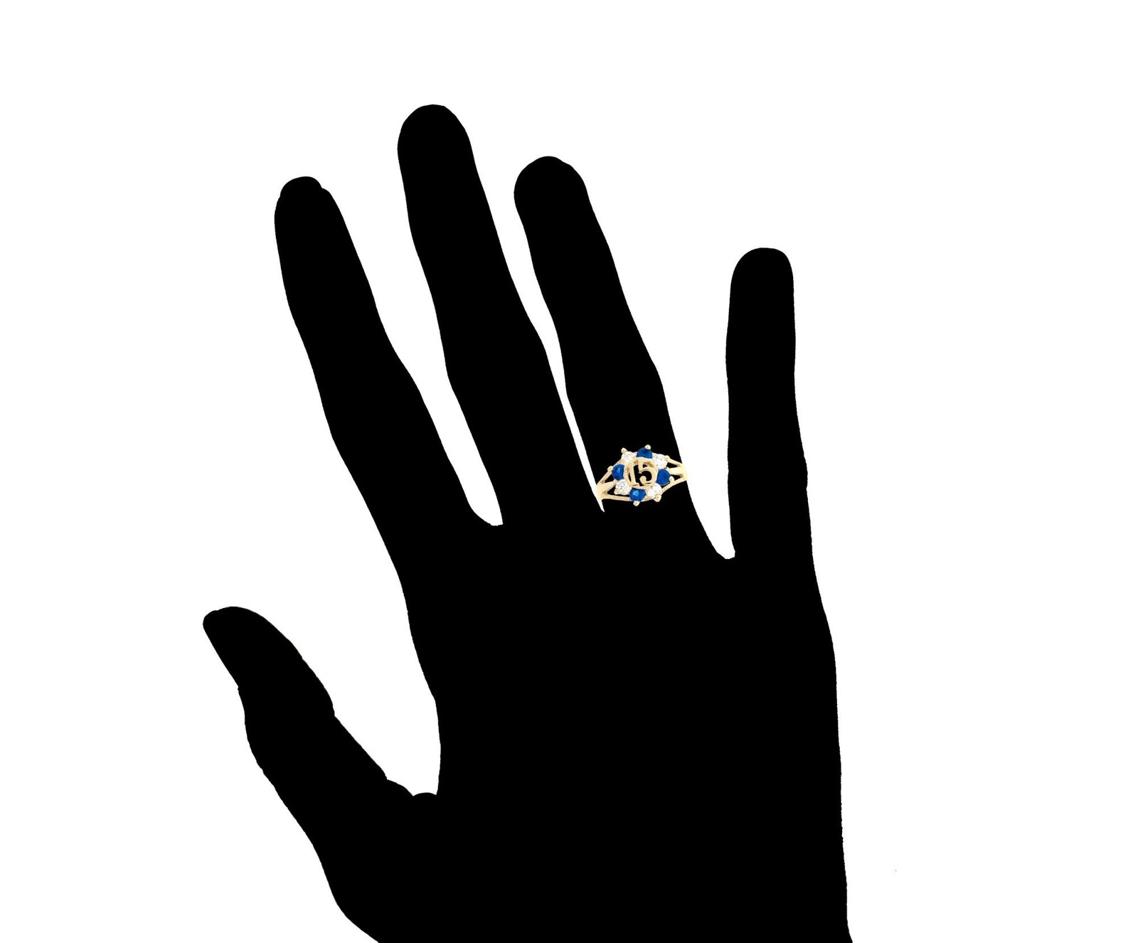 10k or 14k Yellow Gold Blue Sapphire and White CZ 15 Anos Quinceanera Ring