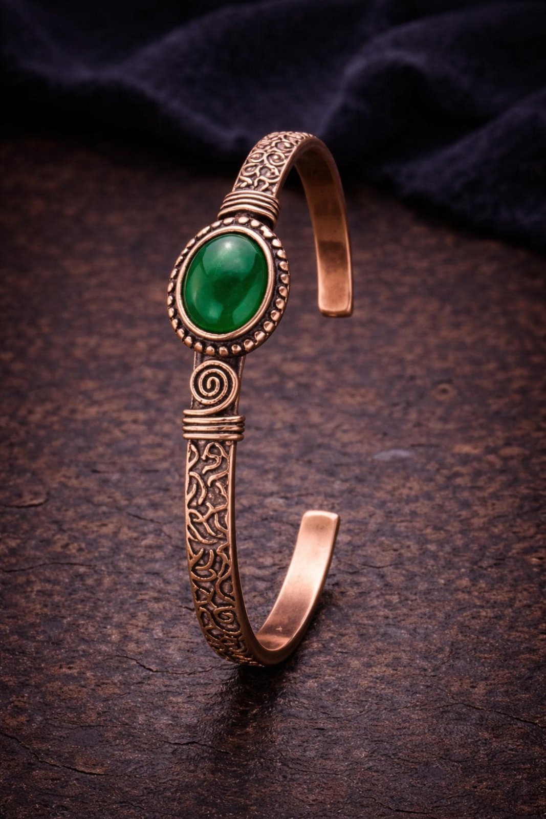 Women’s Copper Bracelet Natural Green Agate Cylinder Model Pure Copper Bangle
