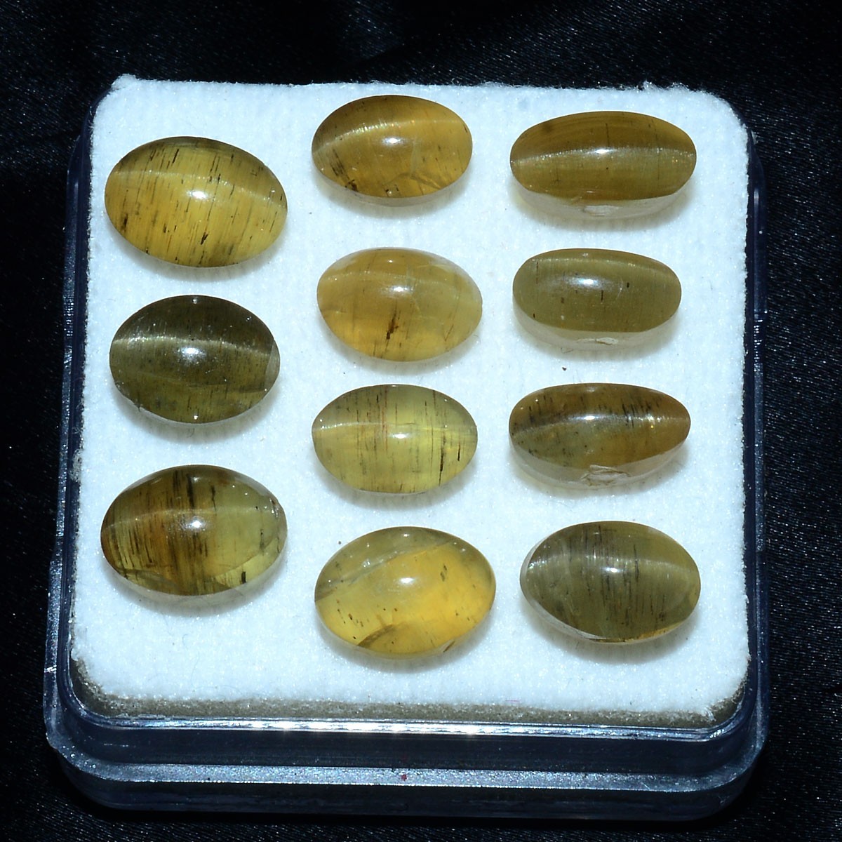 11 Pcs Natural Apatite Cats Eye 8mm-9mm Oval Cabochon Huge Loose Gemstones Lot