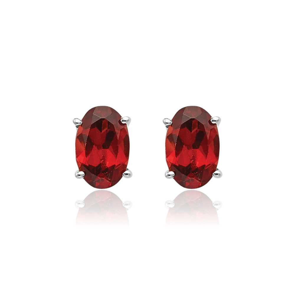 14K Solid White Gold 1.20 ct Red Garnet Medium Stud Earrings 6mm 1/4 inch Oval