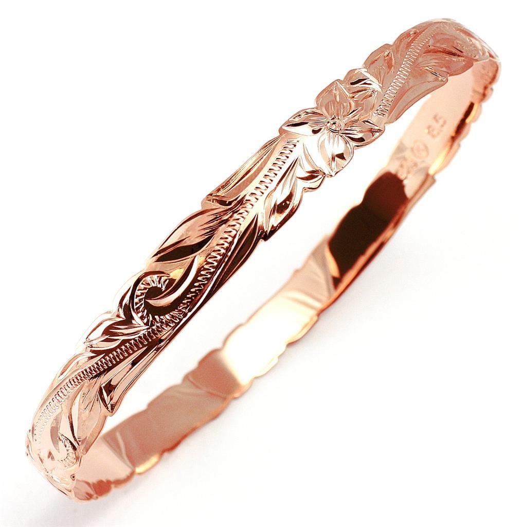 ROSE GOLD PLATED SILVER 925 HAWAIIAN BANGLE BRACELET PRINCESS SCROLL 8MM