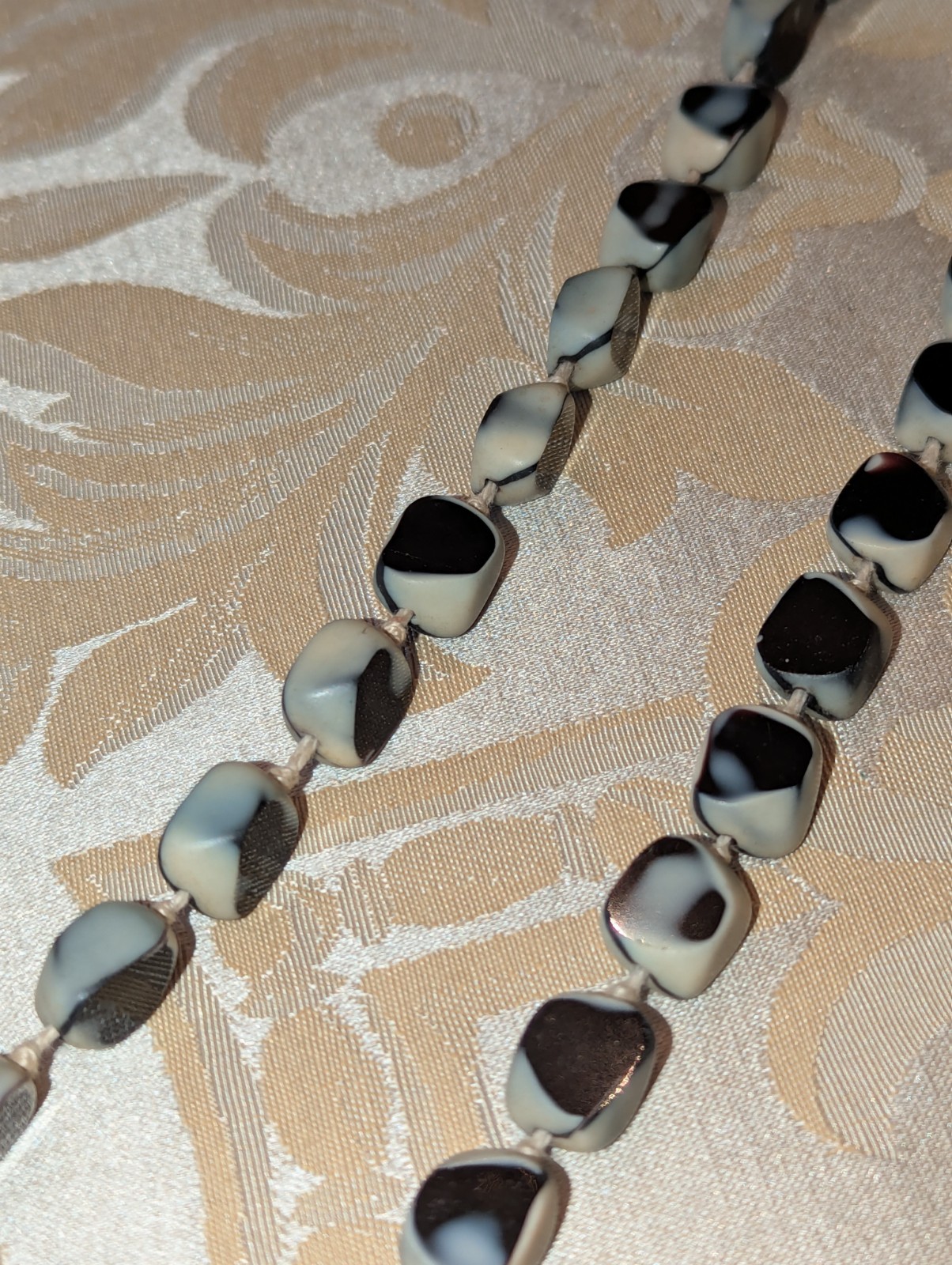 Vintage Black, Gray, White Marbled Glass Beaded Necklace