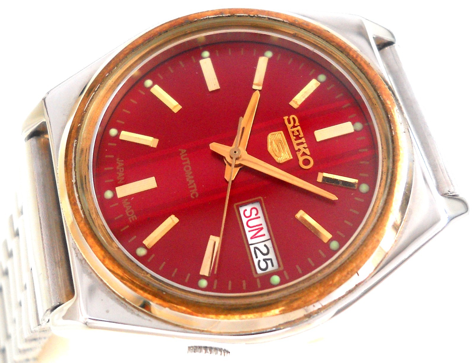 SEIKO 5 Automatic After Market Sunburst Ruby Red Dial — Pristine Condition Japan