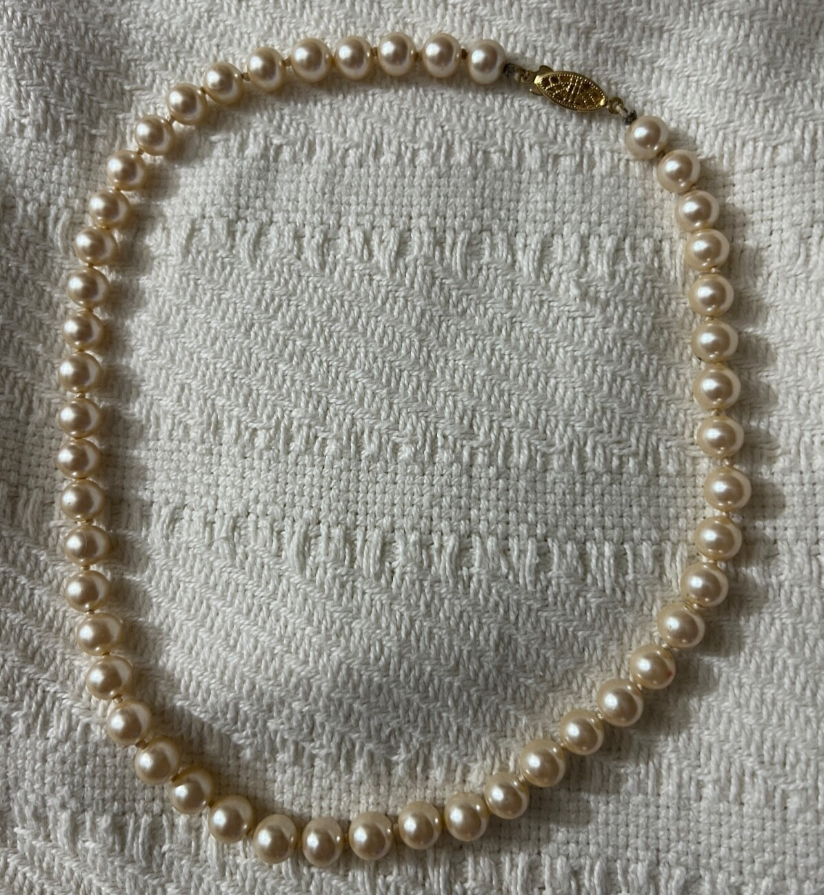 Vtg G Silver Gold Tone Metal Faux Pearl Necklace 16 1/2 Inches Long 7.9mm Pearls