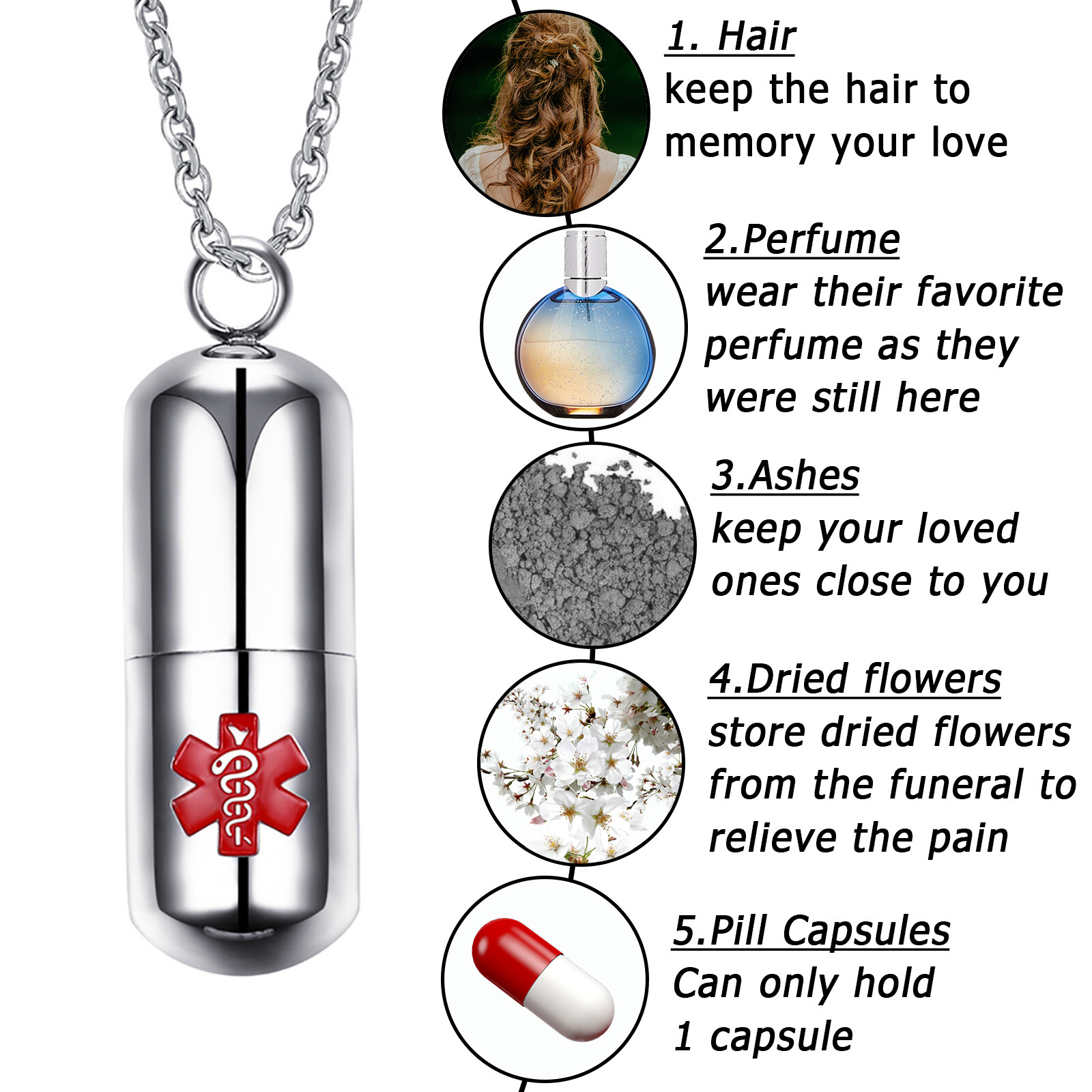 Stainless Steel Medicine Pill Keepsake Capsule Pendant Necklace Free Engraving