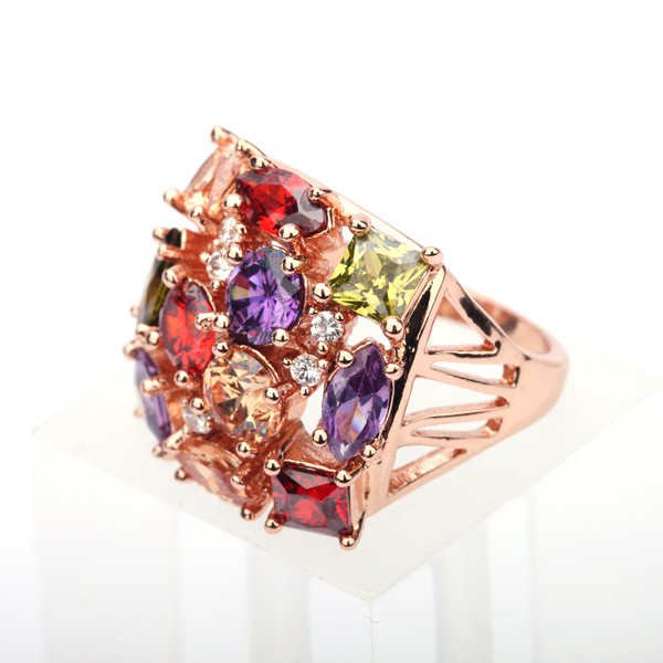 Colorful Statement Ring Rose Gold Multicolor Gemstones US Sizes 5.25–9