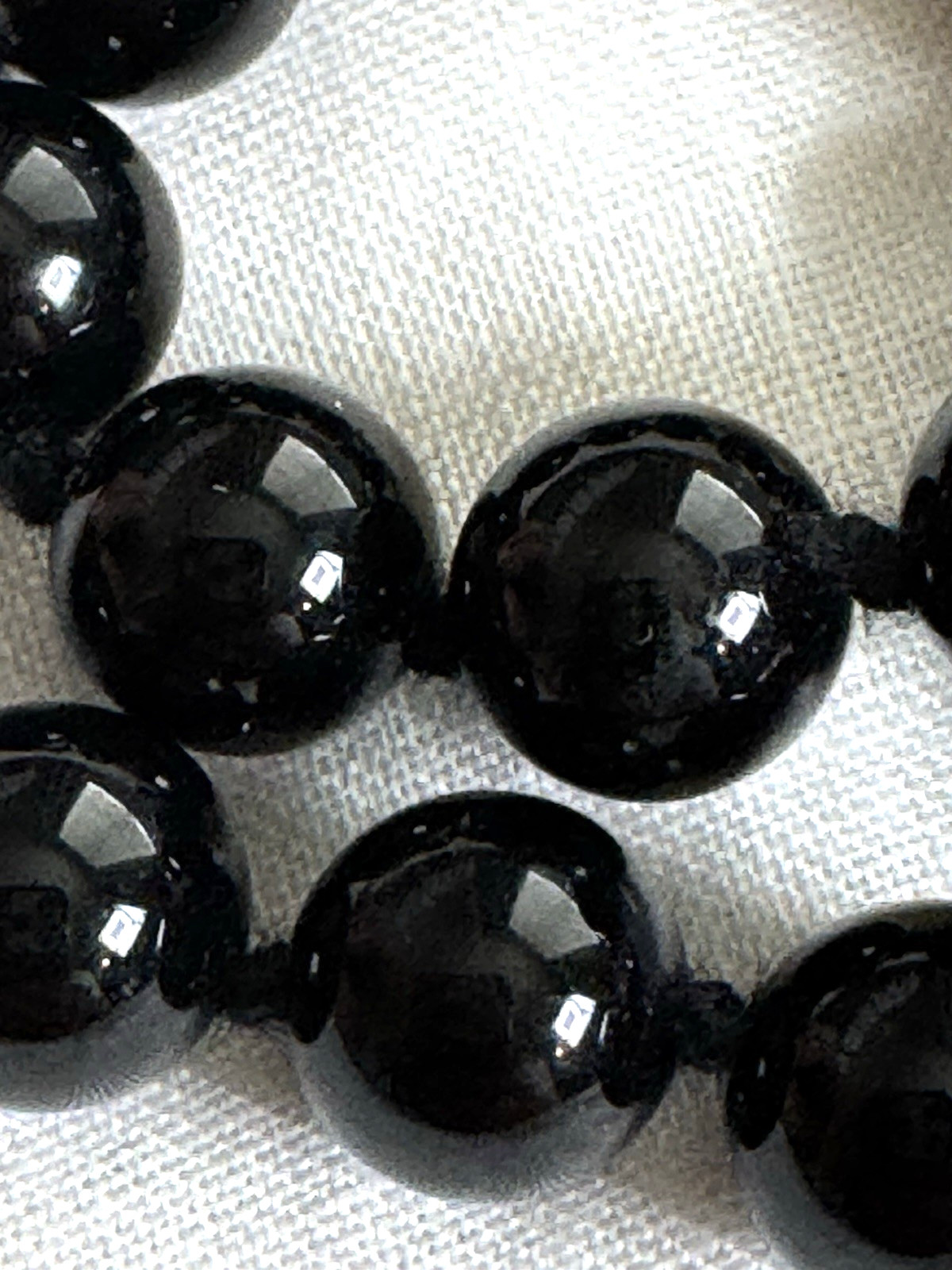 Vintage Black Beads Necklace Handmade Knotted Pearls 18.5″ 925 Clasp 8mm Beaded