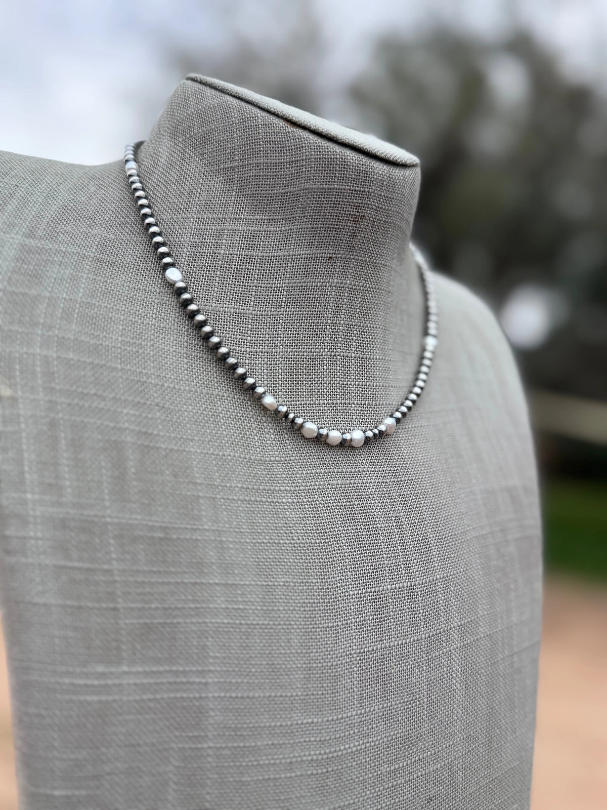 Handcrafted Freshwater Pearl & Sterling Silver Pearl 4mm Beaded Necklace 16″