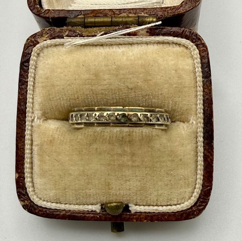 Vintage 9k Solid Yellow Gold Quartz Eternity Ring, Size 6.5