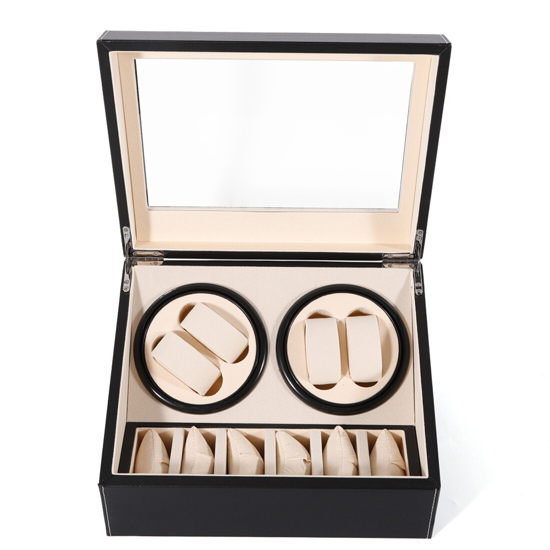 4+6 Automatic Rotation Watch Winder Display Case Wooden Storage Box US
