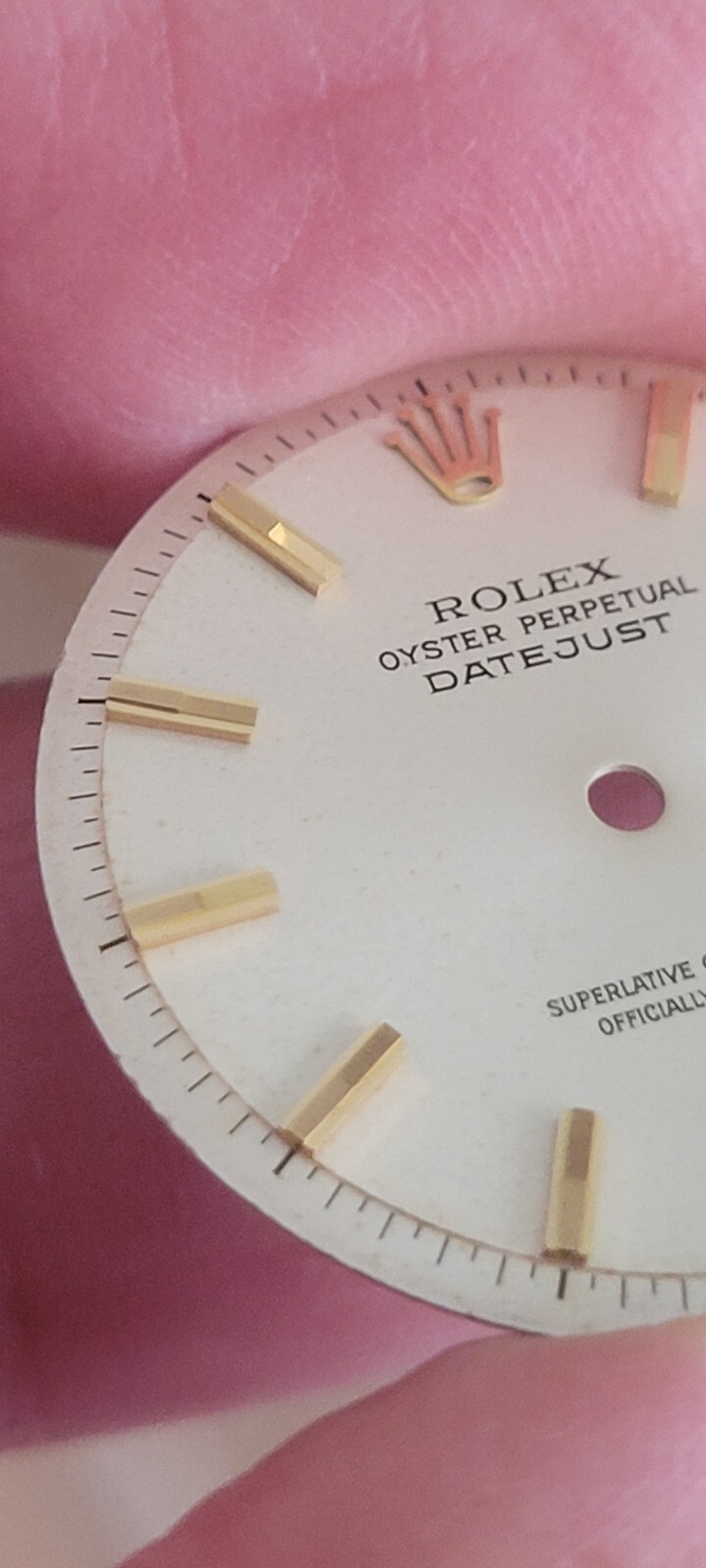 Rolex 100% genuine pie pan 36 mm non quick set 1601 dial silver rare markers!
