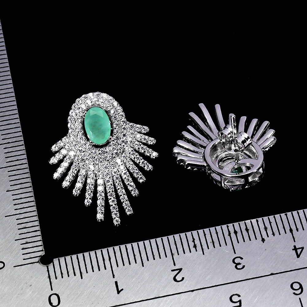 925 Sterling Silver Earrings Oval Emerald 6x4mm Natural Gemstone Jewelry