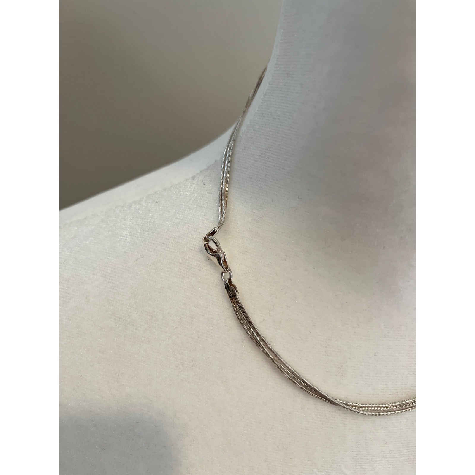 Multi-Strand Liquid Silver Necklace with Polished Bead 16 Inch Lobster Clasp