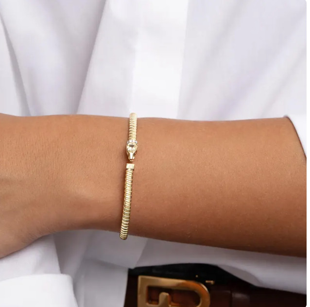 14k Yellow Gold Tubogas Coil Panther .05 ct Dia Cuff Bangle/Bracelet 8.6Gr 3.9MM