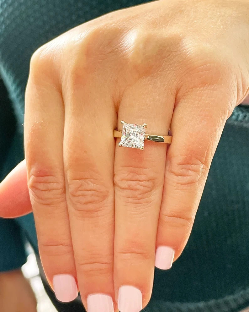 1.50Ct UGL 14K Multi Gold Princess Engagement Ring DEF I1-I3 Natural Diamond