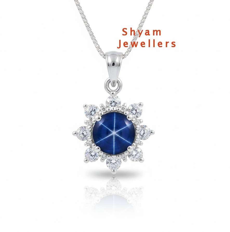 Flower Blue Star Sapphire Gemstone 925 Starling Silver Lindy Star Women Pendant
