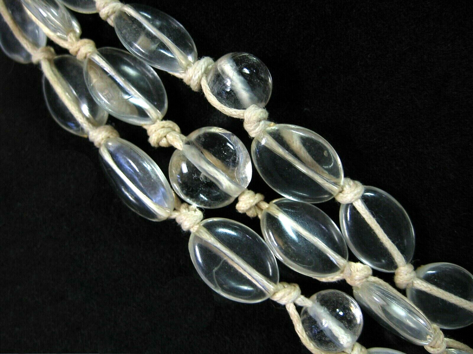 CLEAR GLASS BEAD Necklace Vintage 3 TRIPLE Strand Oval Round Beaded String 22″