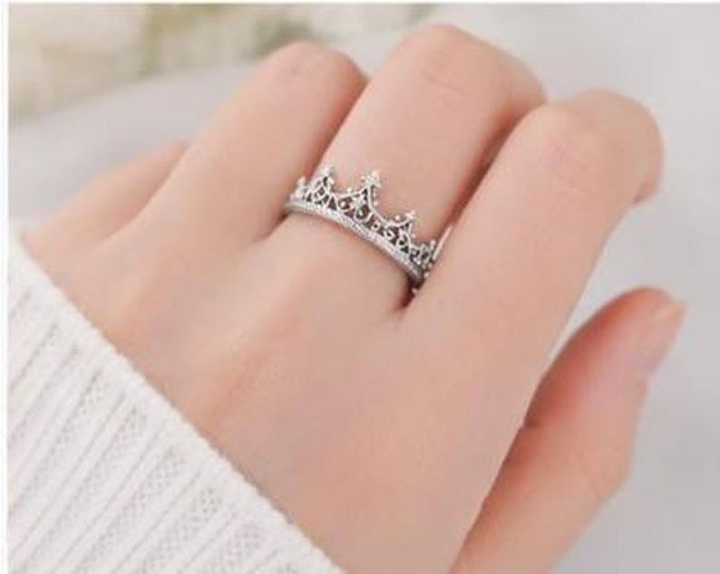 925 Sterling Silver Crown Ring Princess Tiara Queen Filigree Minimalist