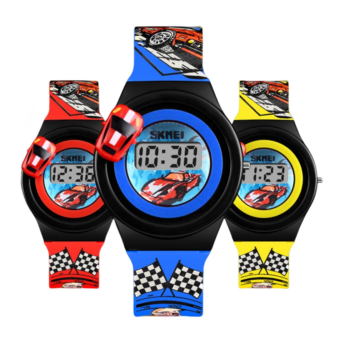 Kids Digital Cartoon Watches Cute Rubber Movable Car Wristwatches For Boys Girls