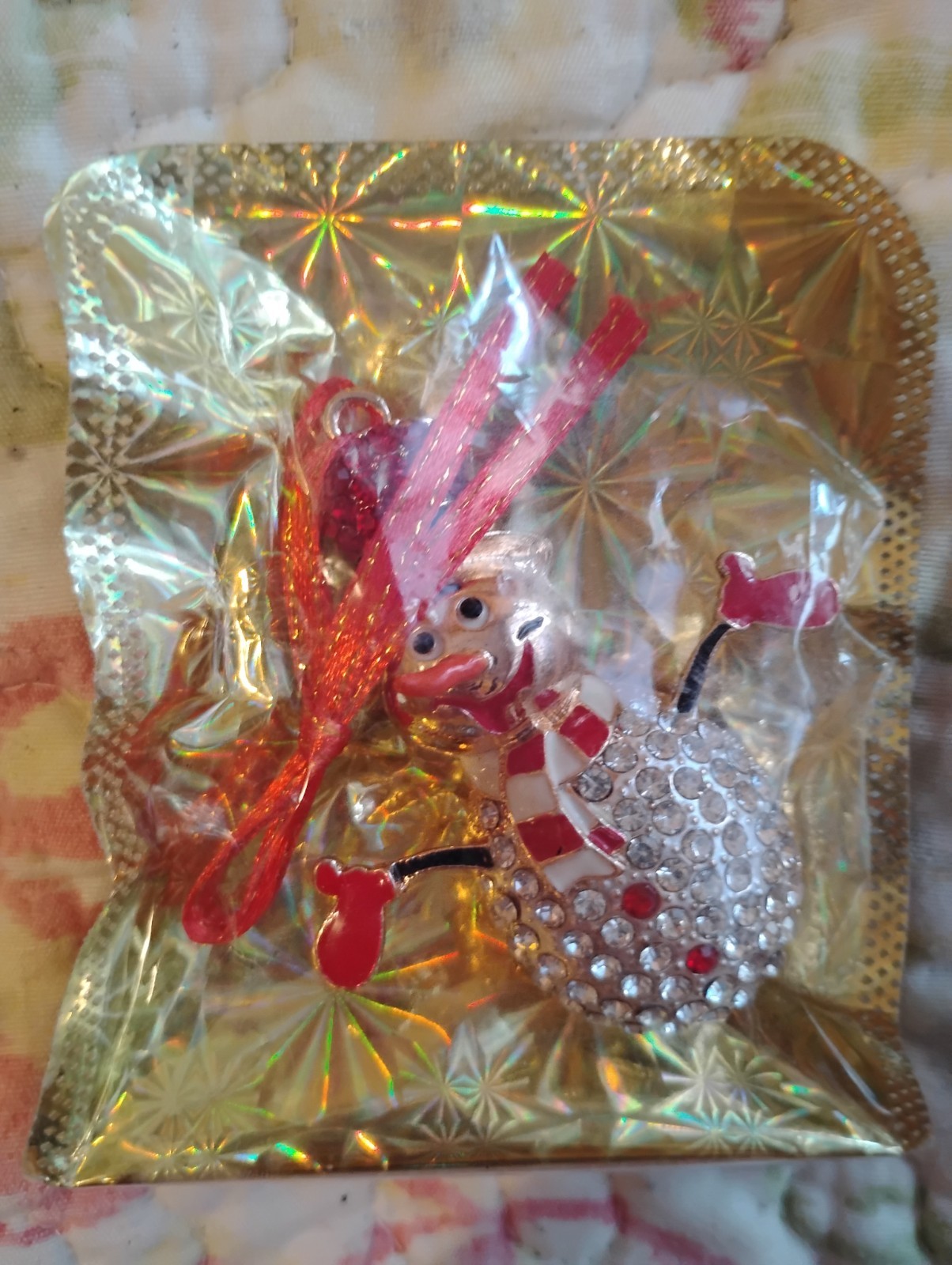 Christmas Reindeer Brooch Pin Gold Tone Cluster Round Rhinestone Ornament