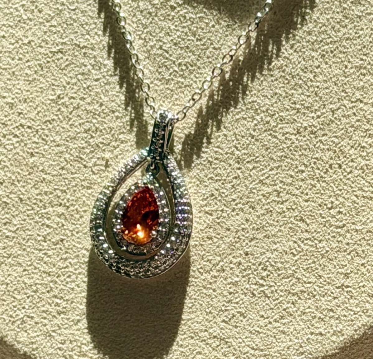 Epiphany Silver Platinum Clad Diamonique Spessartine Garnet Pendant Necklace
