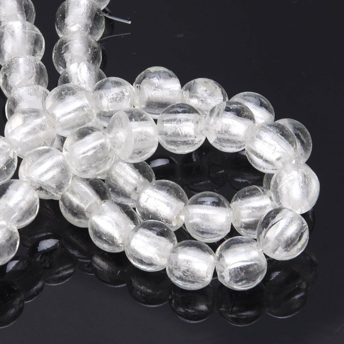 10pcs Round 8mm 10mm 12mm Foil Lampwork Glass Loose Beads for Jewelry Making