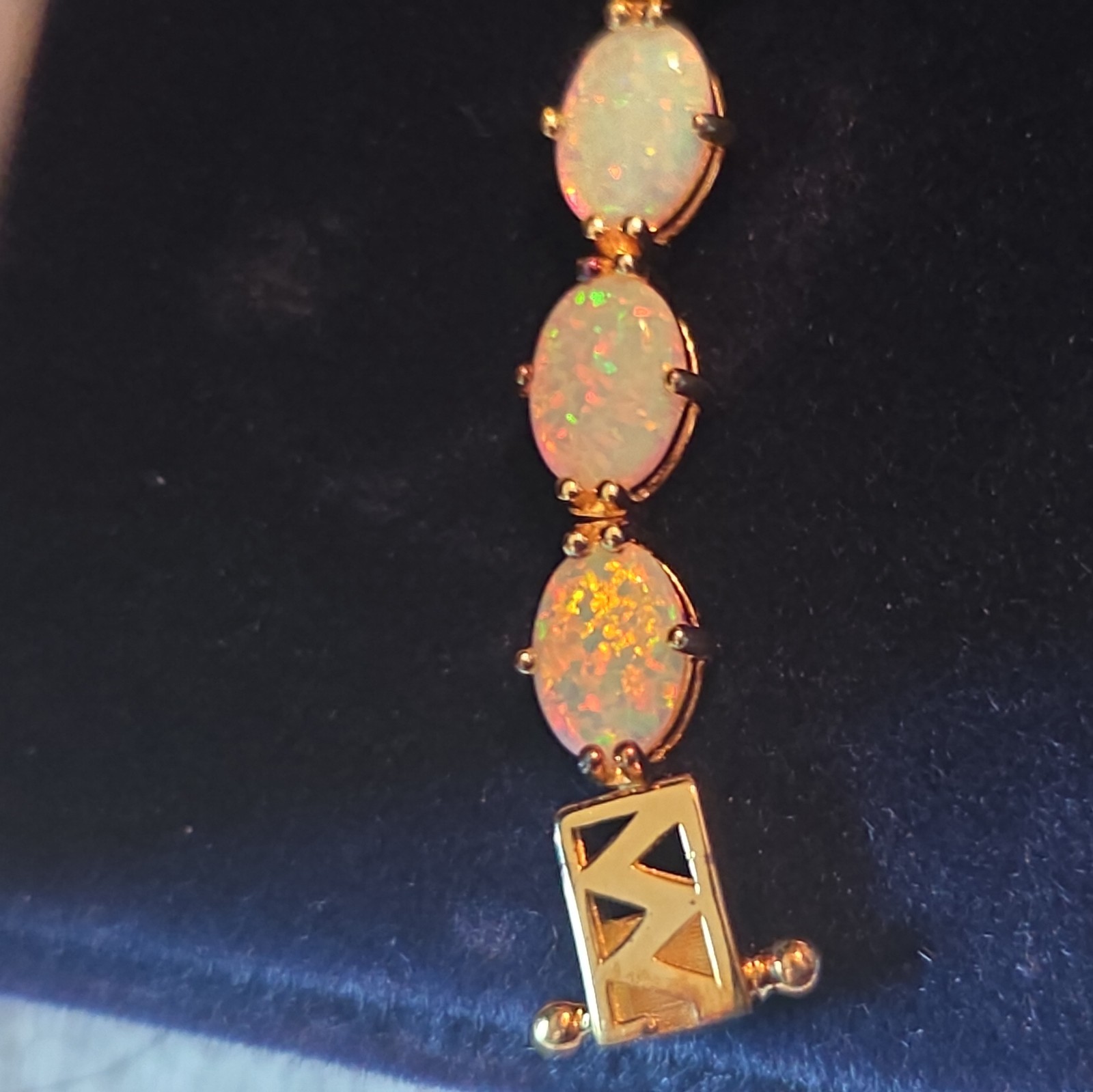 Opal Fire Allure 10 carat Opal Tennis Bracelet Sz 7.5. Sterling & 14k plate