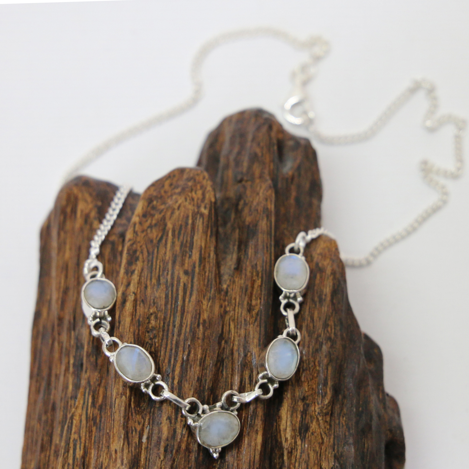 Moonstone necklace silver 925 chain necklace white blue shimmer cutstone ts