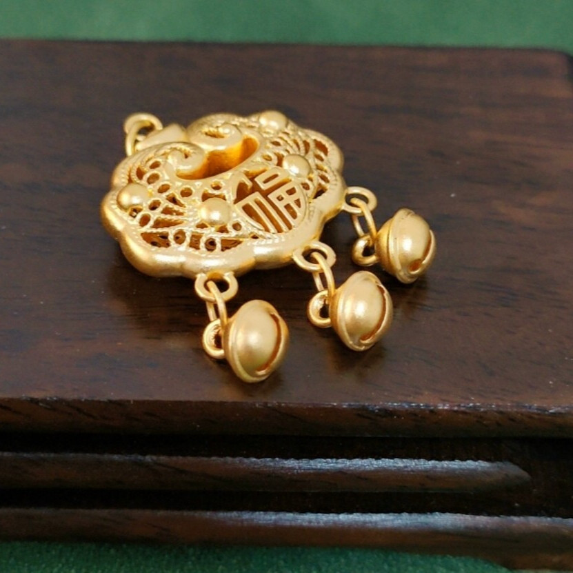 Pure 999 24K Yellow Gold Men Women Kids Baby Lucky Lock Bells Pendant 1.5-1.6g
