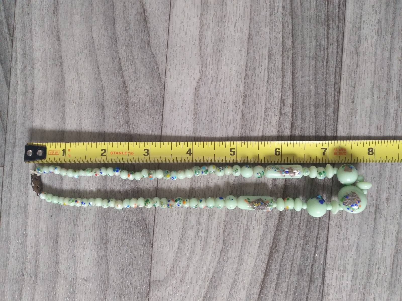 Jadeite Beaded Glass Necklace 15in Light Green Antique Art Deco Vintage