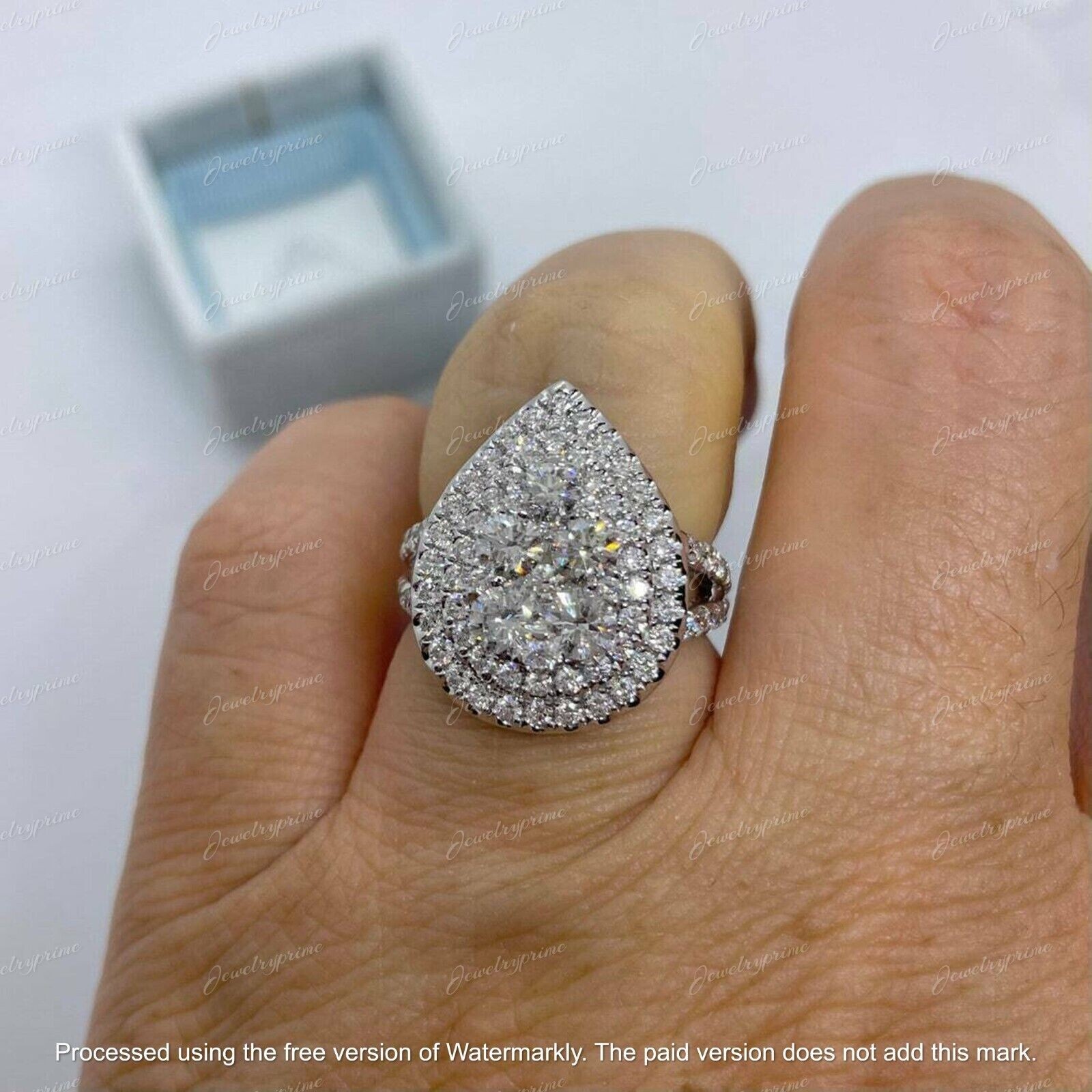 2Ct Round Lab-Created Diamond Pear Shape Engagement Ring 14K White Gold Plated