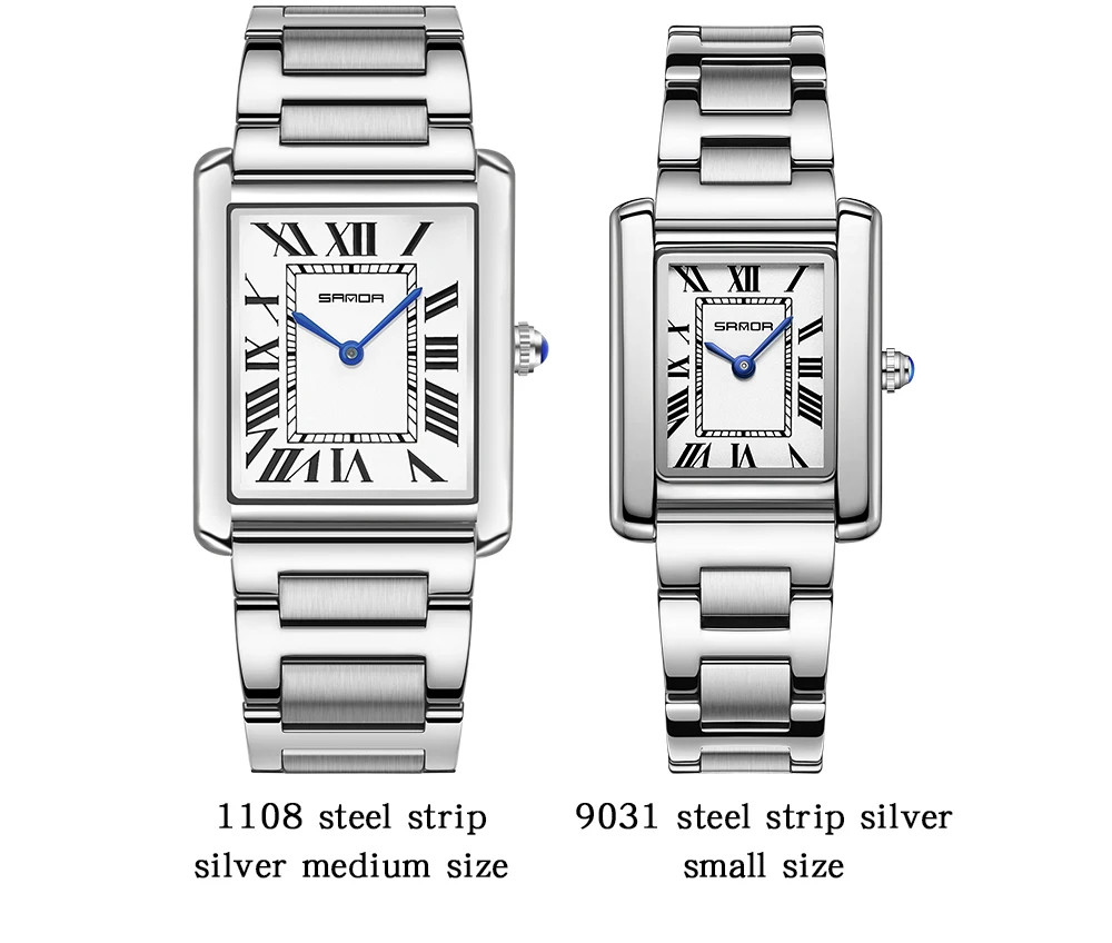 Fashion Roman Time scale 1108 Rectangular Couple Frank Watch Silver Luxur