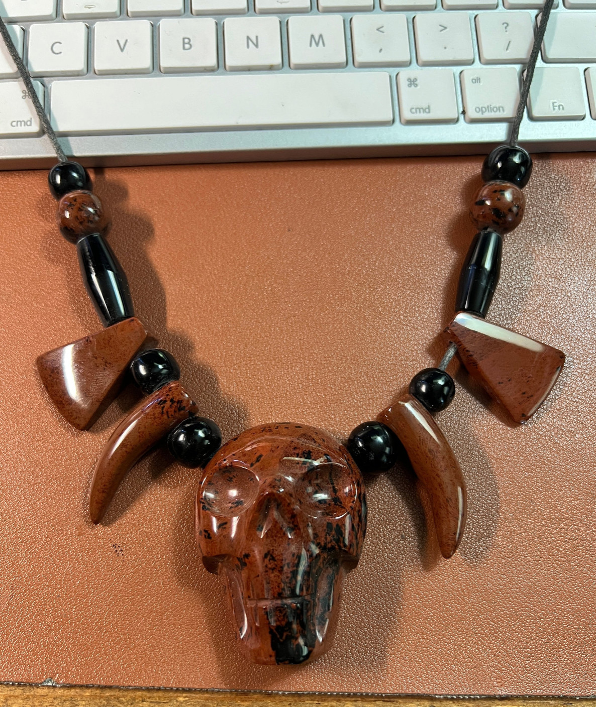 Tribal Skull Necklace, Mictlantecutli Mahogany Obsidian and Black Obsidian (#17)