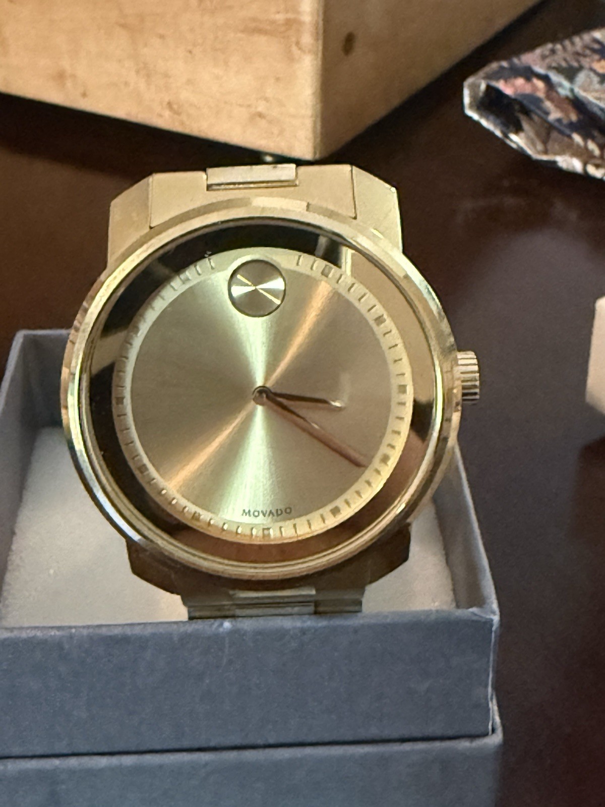 Movado Bold Gold Tone Men’s Quartz Watch 3600258 Dead Battery No Box/Papers