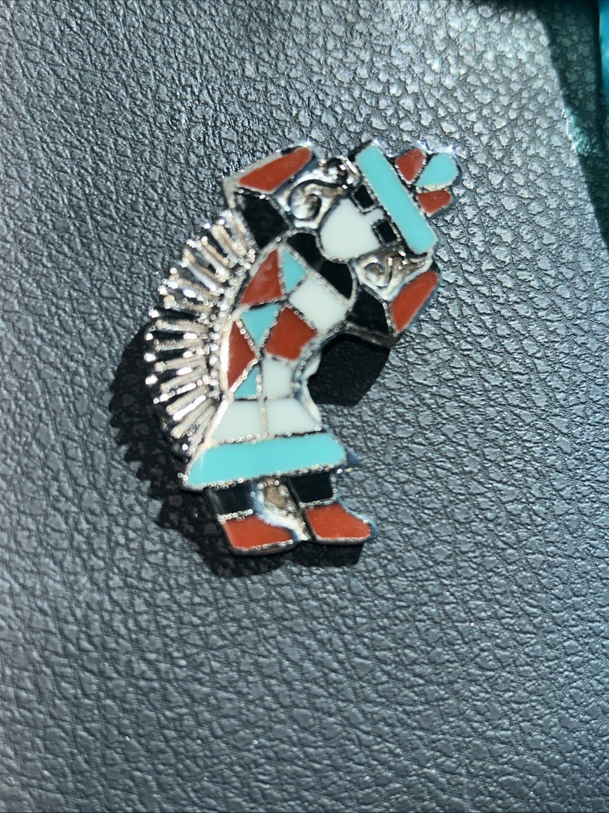 Native American Zuni Rainbow Man Enamel Inlay Bolo Tie Pendant South Western