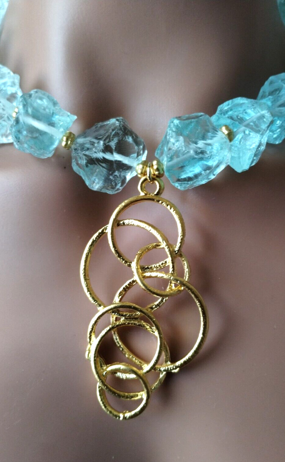 Quartz Nugget Necklace Azul Blue Ocean Gold Statement Chunky Artisan Earring Set