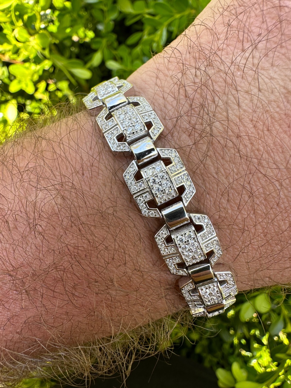 Men’s Moissanite Custom Link Real 925 Sterling Silver Bracelet Passes Tester