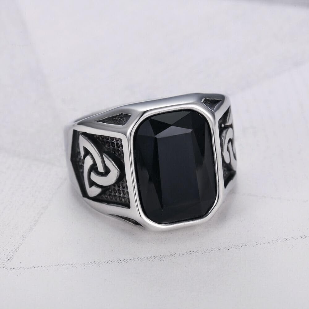 Creative Cool Personality Men’s Red Gem Ring Viking Titanium Steel Trend Jewelry