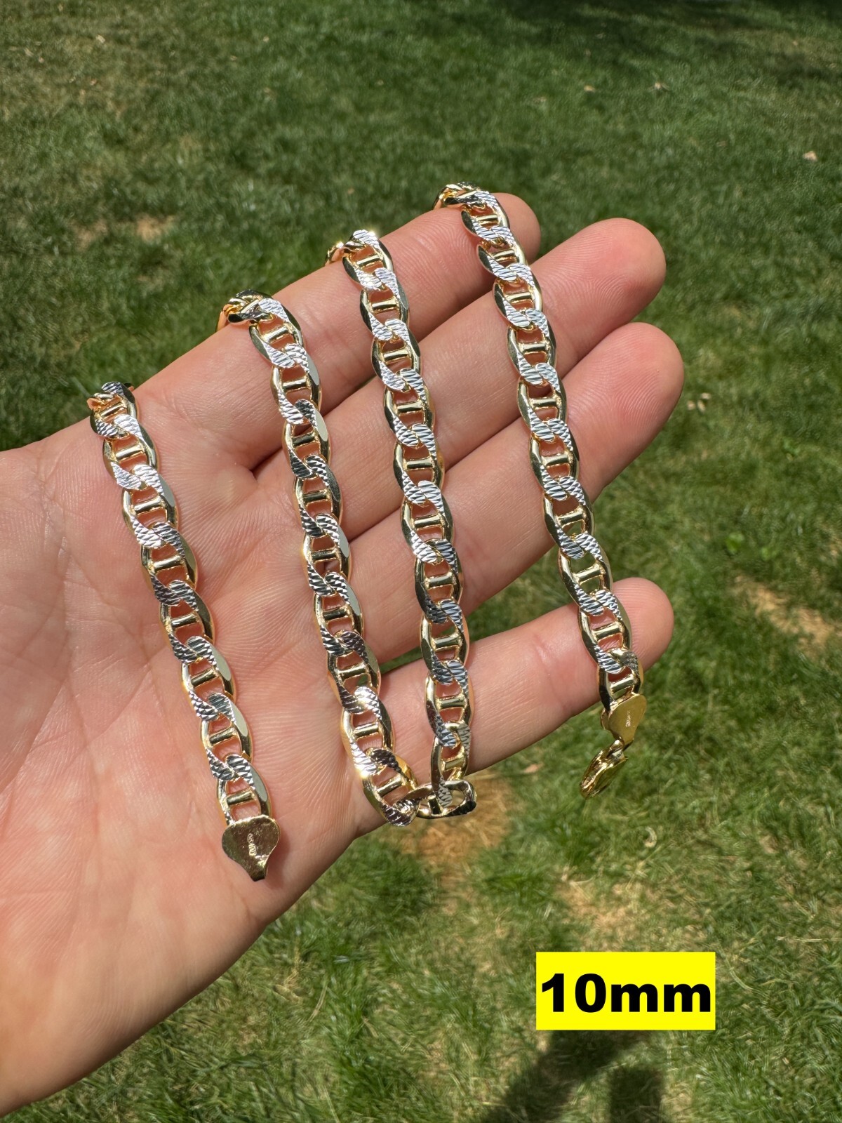 925 Sterling Silver 14k Gold Plated Two Tone Diamond Cut Mariner Chain Bracelet