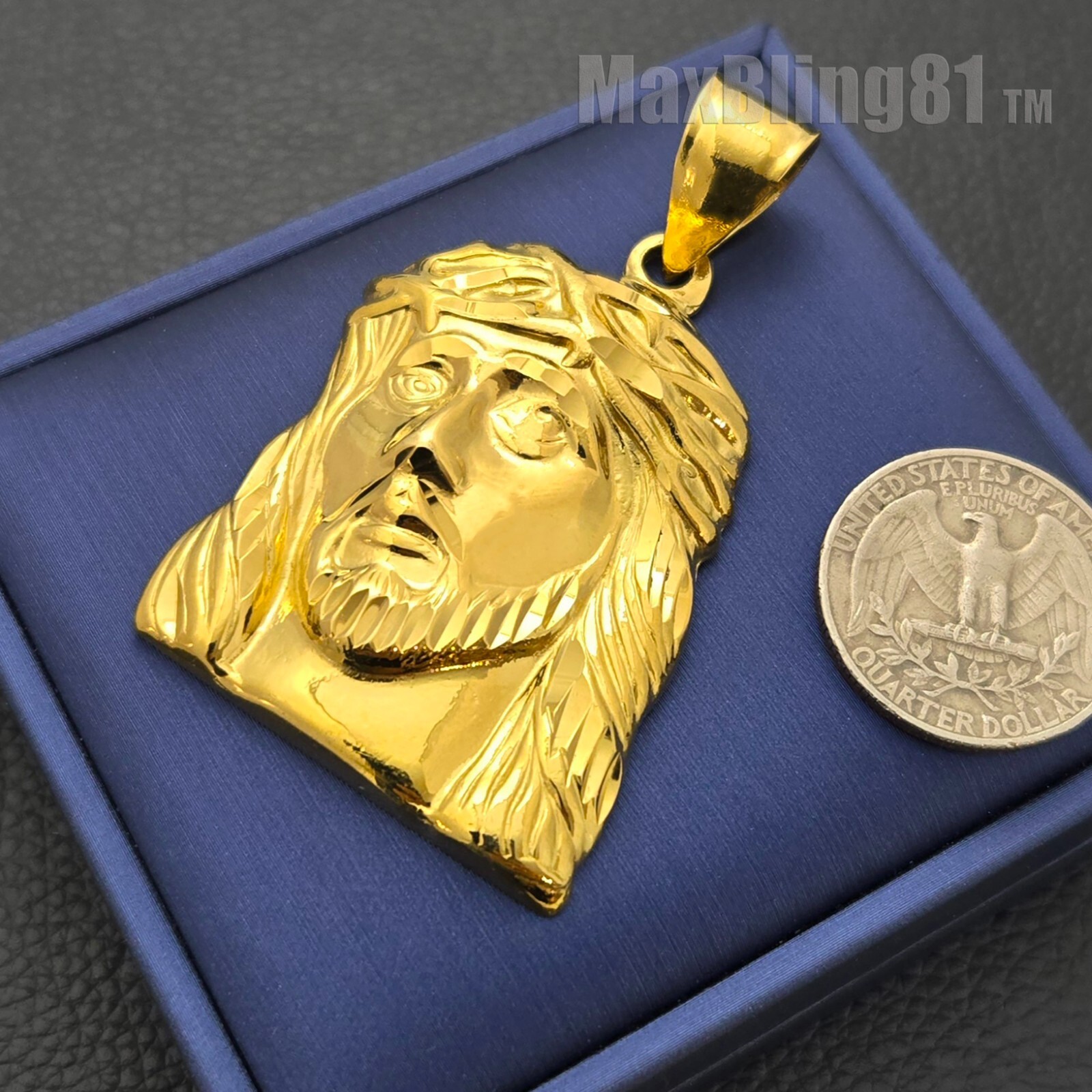 Brass Jesus Portrait Holy Gold Plated Pendant & 14K Stamped Cuban Chain Necklace