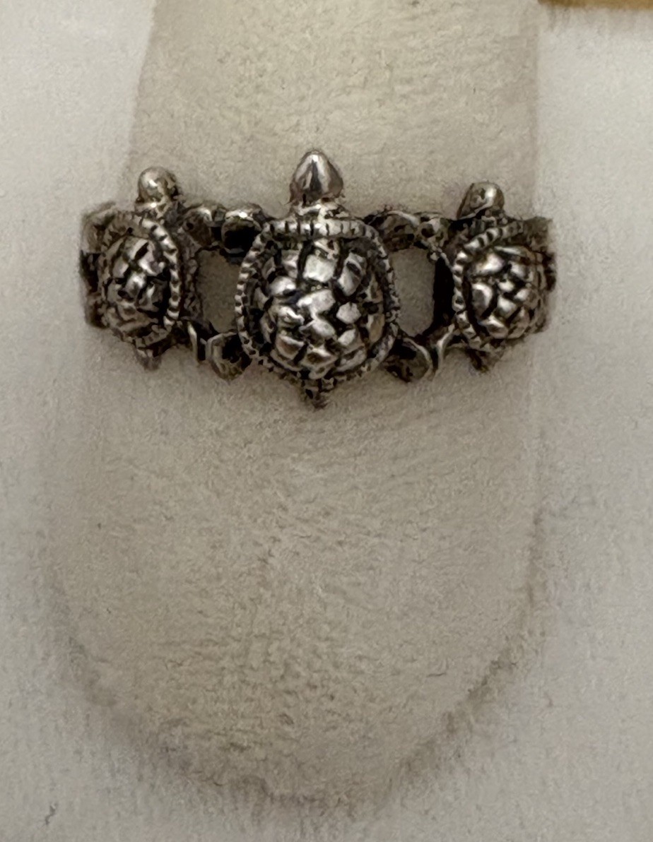 925 Sterling Silver 3 Turtle Ring Texture Shell Antique Finish Jewelry Stamp CW
