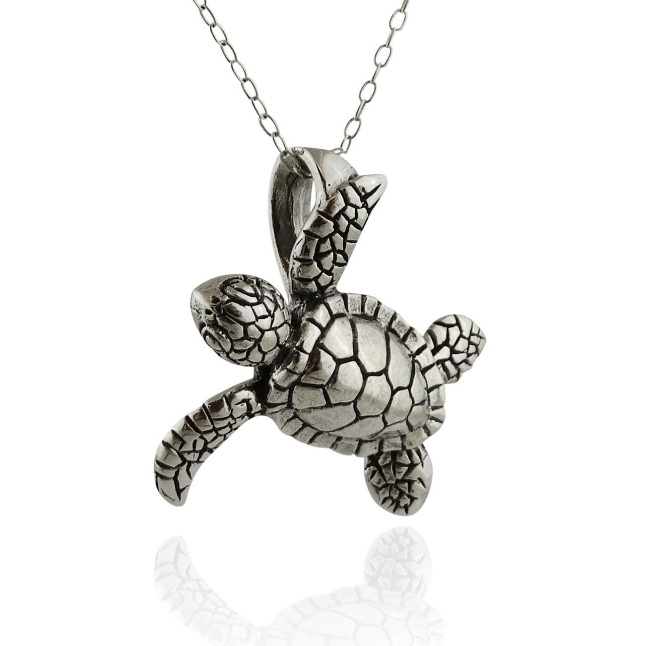 Baby Sea Turtle Necklace – 925 Sterling Silver – 3D Pendant Marine Turtles