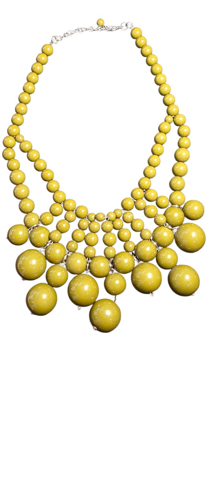Chunky Mustard Yellow Bib Necklace Statement Acrylic Bead Fringe Boho Bold…