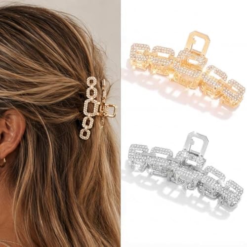 3.1 Inch Silver Gold Rhinestone Hair Claw Clips for Women 2 Gold and Silver