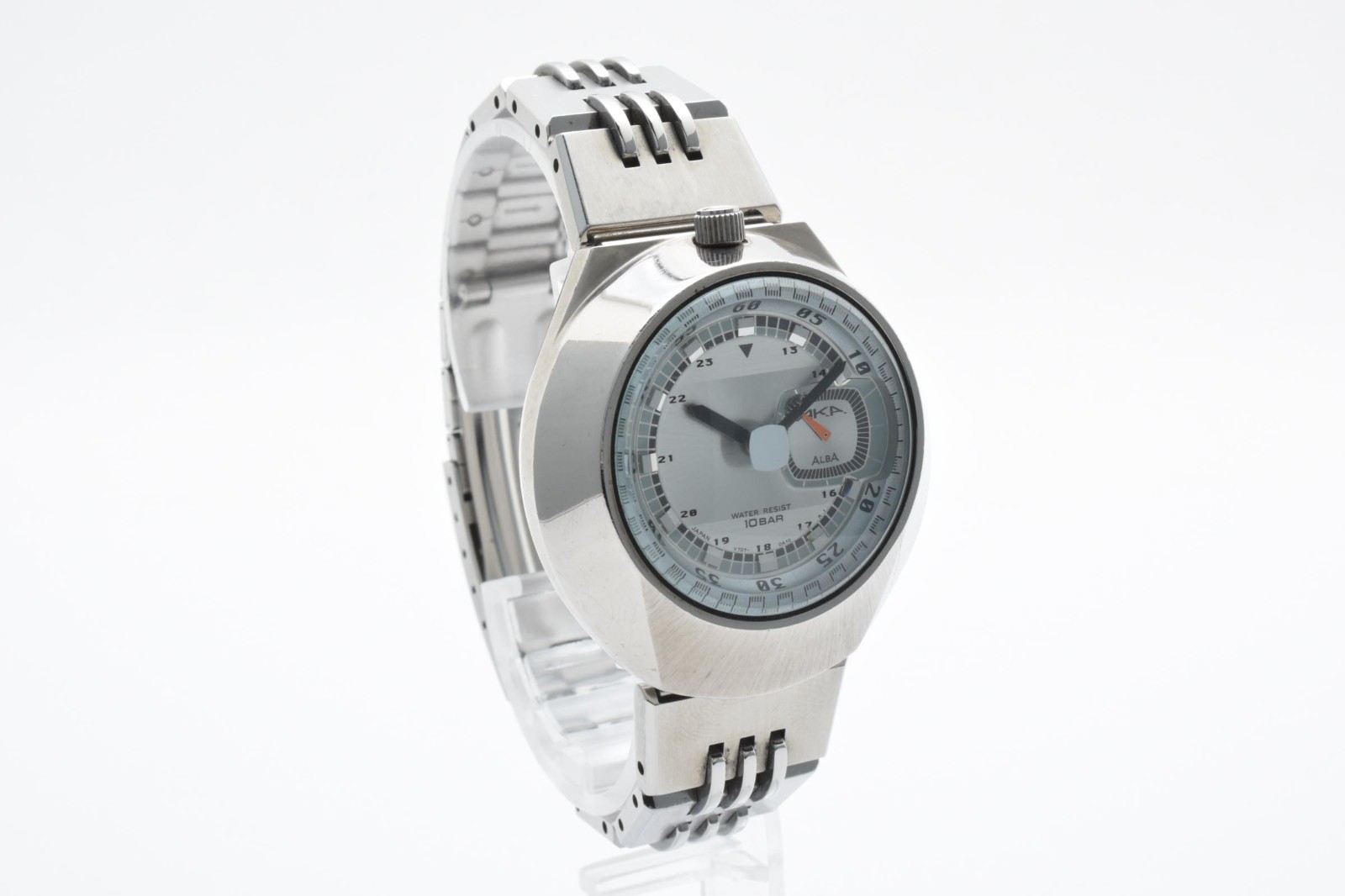 [EXC+5] SEIKO ALBA AKA V707-0A10 42mm Blue Dial Silver Quartz Men’s Watch JAPAN